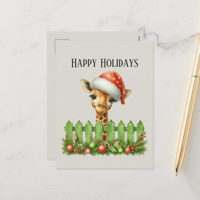 Weihnachtsgiraffe hinzufügen feiertagspostkarte (Vorderseite/Rückseite Beispiel)