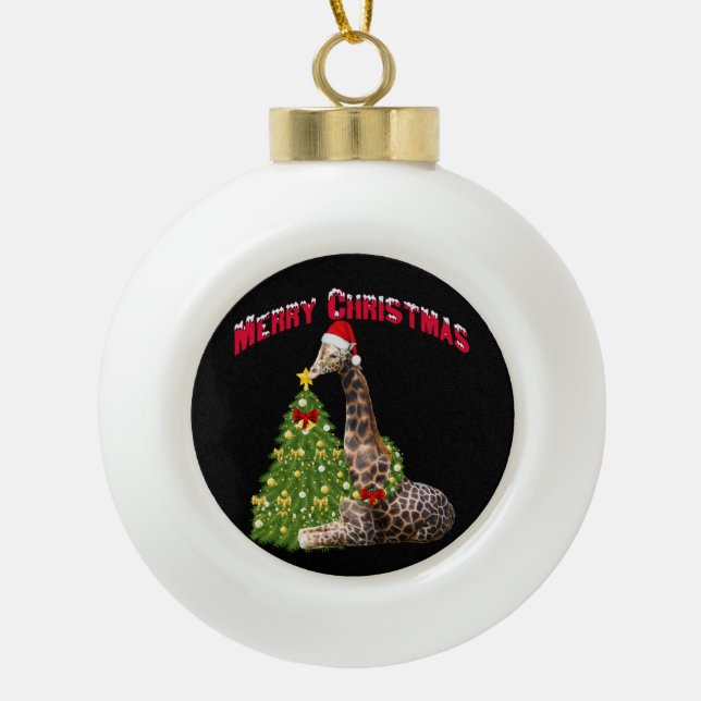 WeihnachtsGiraffe Keramik Kugel-Ornament (Vorderseite)