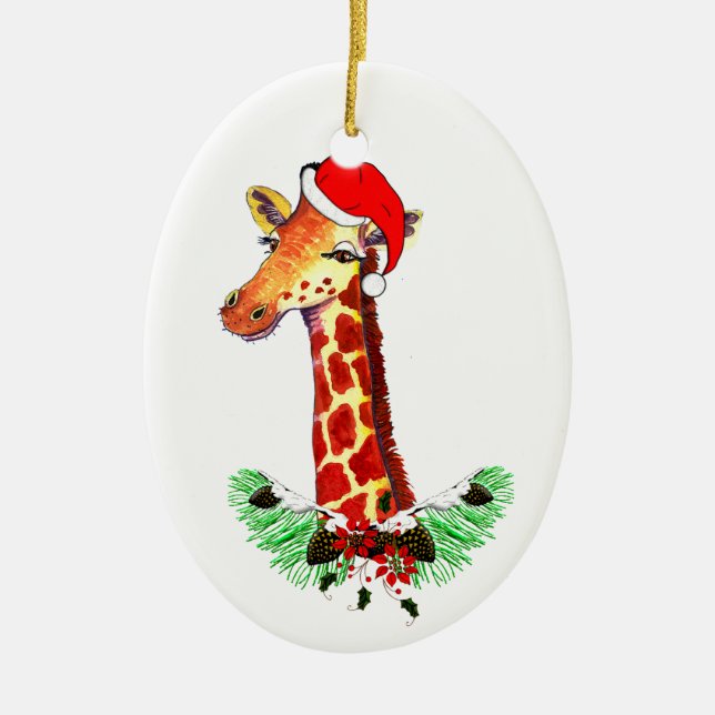 Weihnachtsgiraffe Keramik Ornament (Vorne)