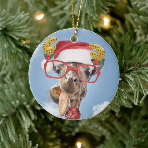 Weihnachtsgiraffe Keramik Ornament