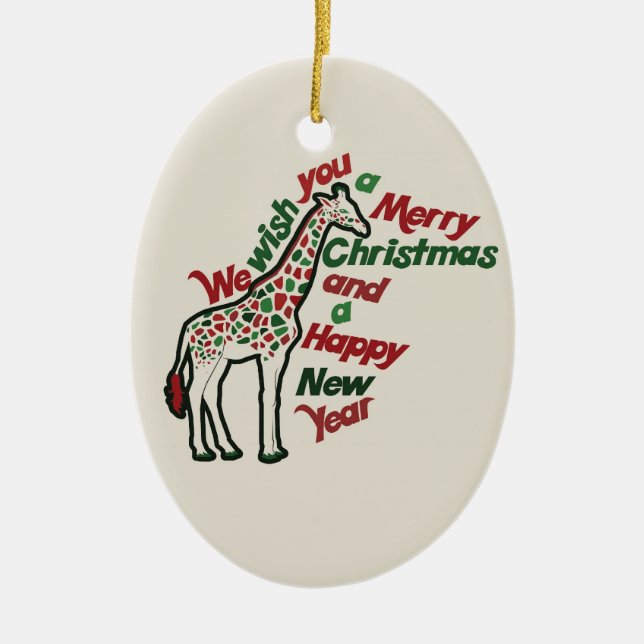 WeihnachtsGiraffe Keramikornament (Vorne)
