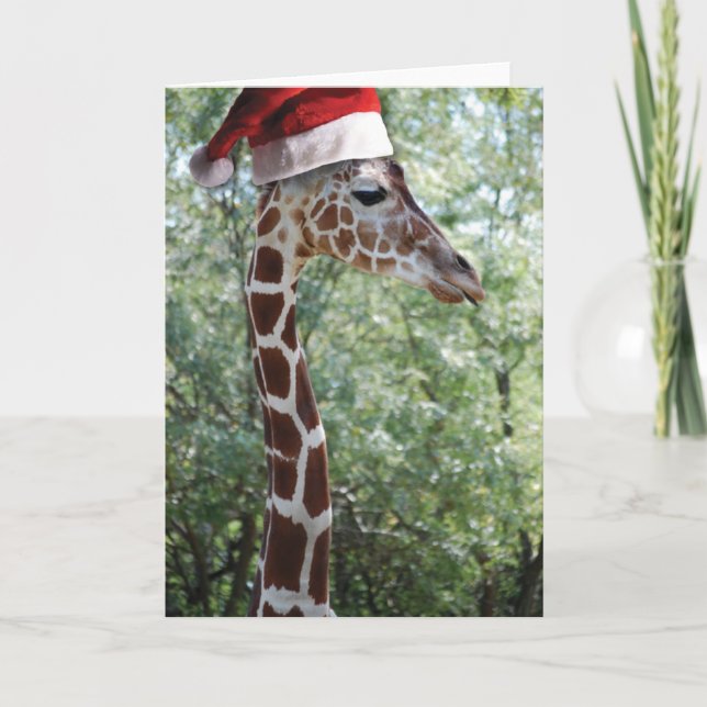 WeihnachtsGiraffe mit Weihnachtsmannmütze Feiertagskarte (Vorderseite)