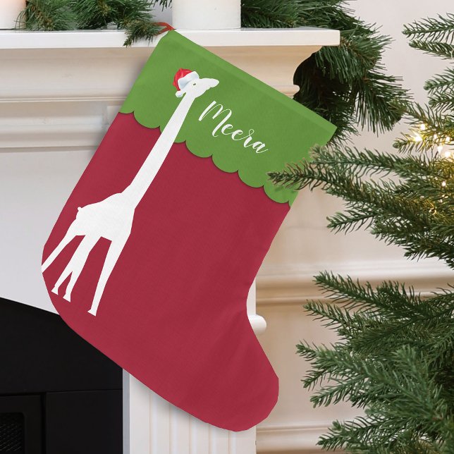 WeihnachtsGiraffe Personalisiert Großer Weihnachtsstrumpf (Christmas Giraffe Personalized Large Christmas Stocking)