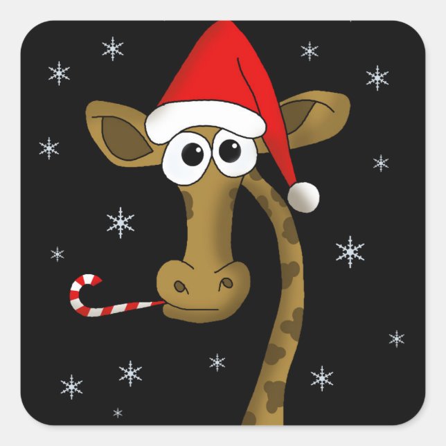Weihnachtsgiraffe Quadratischer Aufkleber (Vorderseite)