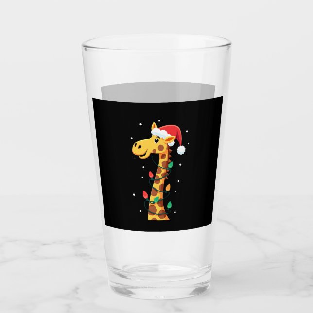 Weihnachtsgiraffe Santa Hut Lichter Giraffe Männer Glas (Vorderseite)