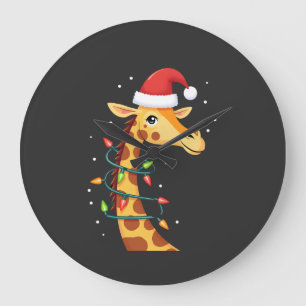 Weihnachtsgiraffe Santa Hut Lichter Giraffe Männer Große Wanduhr