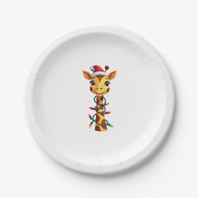 Weihnachtsgiraffe Santa Hut Lichter Giraffe Männer Pappteller (Vorderseite)