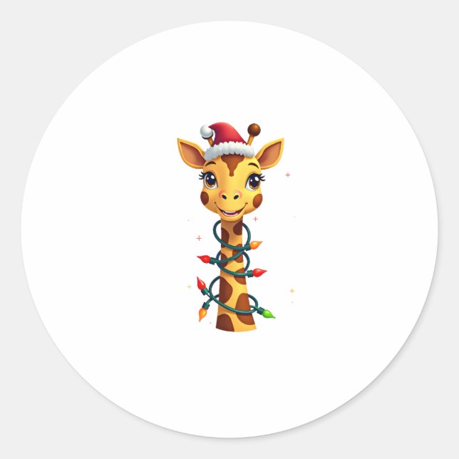 Weihnachtsgiraffe Santa Hut Lichter Giraffe Männer Runder Aufkleber (Vorderseite)