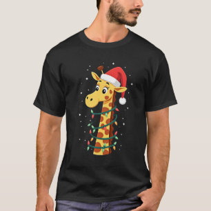Weihnachtsgiraffe Santa Hut Lichter Giraffe Männer T-Shirt