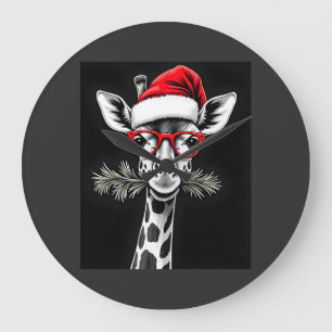 Weihnachtsgiraffe Santa Hut Schlafanzug Geschenk F Große Wanduhr