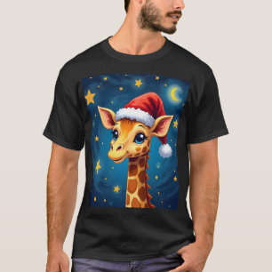 Weihnachtsgiraffe Santa Hut Sternennacht Urlaub L T-Shirt