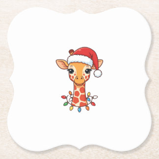 Weihnachtsgiraffe Santa Hut und bunte Lichter Untersetzer