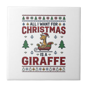 Weihnachtsgiraffe-Schlitten Lustiges Feiertags-T-S Fliese