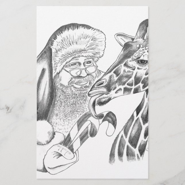Weihnachtsgiraffe und Weihnachtsmann Briefpapier (Vorderseite)
