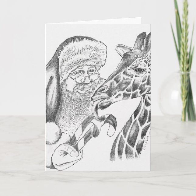 WeihnachtsGiraffe und Weihnachtsmann Feiertagskarte (Vorderseite)