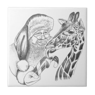 Weihnachtsgiraffe und Weihnachtsmann Fliese