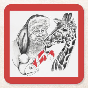 Weihnachtsgiraffe und Weihnachtsmann Rechteckiger Pappuntersetzer
