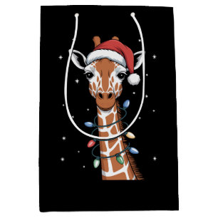 Weihnachtsgiraffe Weihnachtsmann Hut Xmas Lichter Mittlere Geschenktüte