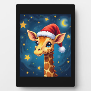 WeihnachtsGiraffe Weihnachtsmannmütze Starry Night Fotoplatte