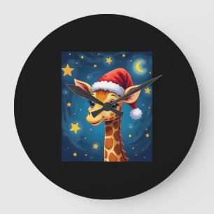 WeihnachtsGiraffe Weihnachtsmannmütze Starry Night Große Wanduhr