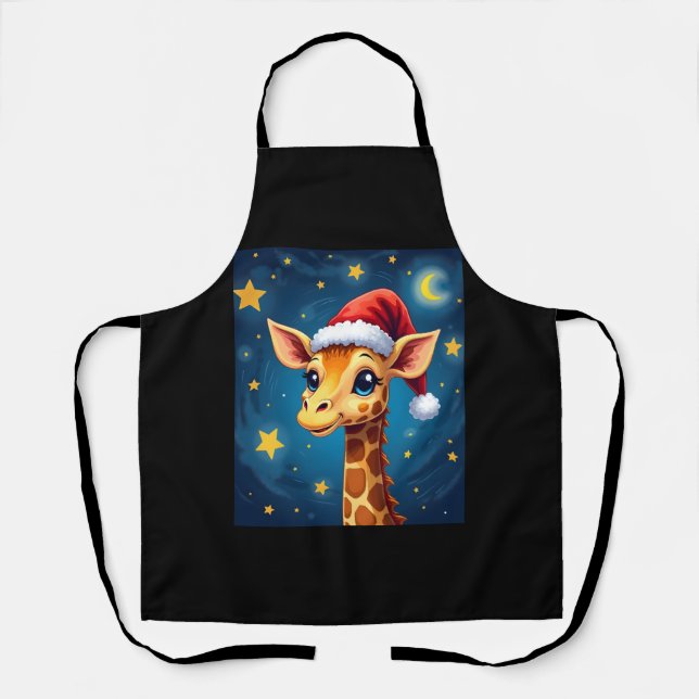 WeihnachtsGiraffe Weihnachtsmannmütze Starry Night Schürze (Vorderseite)
