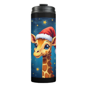 WeihnachtsGiraffe Weihnachtsmannmütze Starry Night Thermosbecher
