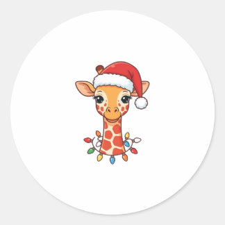 Weihnachtsgiraffe Weihnachtsmannmütze und bunte Li Runder Aufkleber