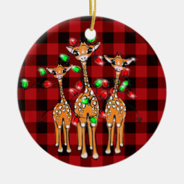 Weihnachtsgiraffen, kariert schwarz keramik ornament
