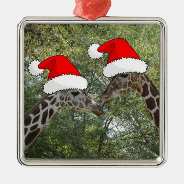WeihnachtsGiraffen Silbernes Ornament (Vorne)