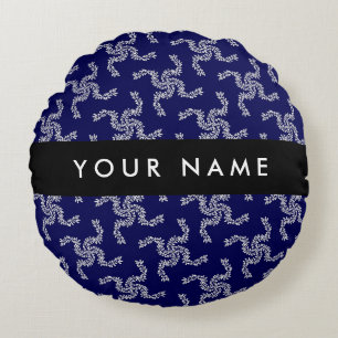 Weihnachtsgirlande, Blau, Ihr Name, Personalisiere Rundes Kissen