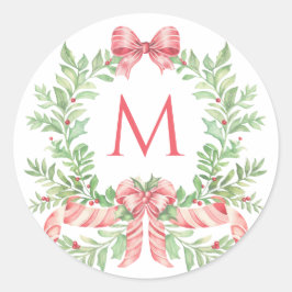 Weihnachtsgirlande Candy Cane Schleife | Monogramm Runder Aufkleber