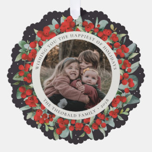 Weihnachtsgirlande mit roten Beeren und Eukalyptus Ornament Karte