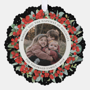 Weihnachtsgirlande mit roten Beeren und Eukalyptus Ornament Karte