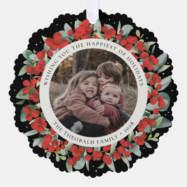 Weihnachtsgirlande mit roten Beeren und Eukalyptus Ornament Karte (Vorderseite)
