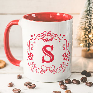 Weihnachtsgirlande Monogramm Winter Rot Feiertage Tasse