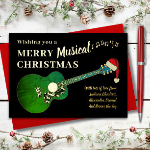 Weihnachtsgitarre trägt eine Weihnachtsmannmütze G Folien Feiertagskarte