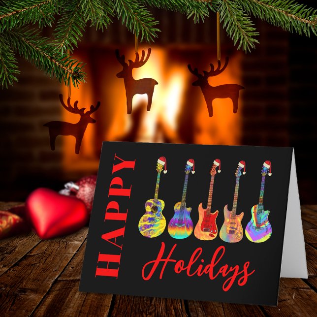 Weihnachtsgitarren Happy Holidays Feiertagskarte (Music themed Happy holidays Christmas guitars personalized holiday greetings card)