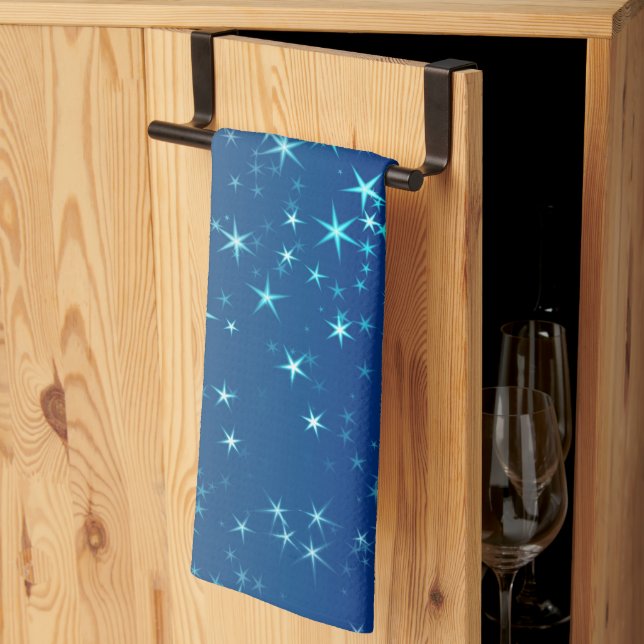 Weihnachtsglanz Sterne Blauer Himmel Geschirrtuch (Drittel gefaltet)