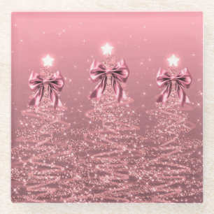 Weihnachtsglanzbäume Blush Falsche Rosa Schleife Glasuntersetzer