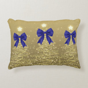 Weihnachtsglanzbäume Gold Falscher Navy-Bogen Dekokissen