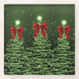 Weihnachtsglanzbäume Grün mit falscher roter Schle Glasuntersetzer