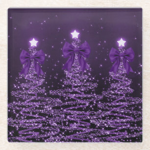 Weihnachtsglanzbäume Lila Falsche Schleife Glasuntersetzer