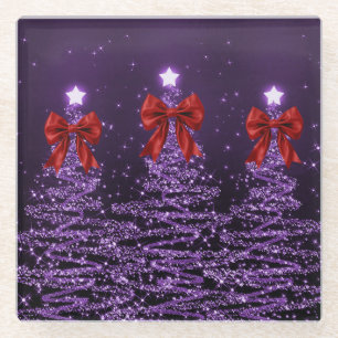 Weihnachtsglanzbäume Lila mit falscher roter Schle Glasuntersetzer