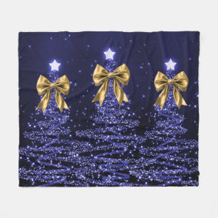 Weihnachtsglanzbäume Navy Blau Falsche Goldschleif Fleecedecke