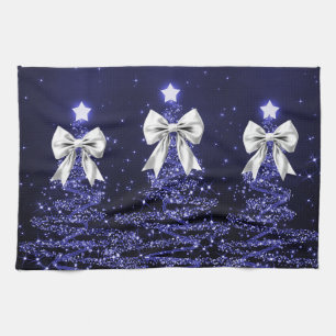 Weihnachtsglanzbäume Navy Faux Silberbogen Geschirrtuch