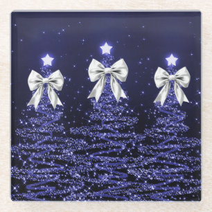 Weihnachtsglanzbäume Navy Faux Silberbogen Glasuntersetzer