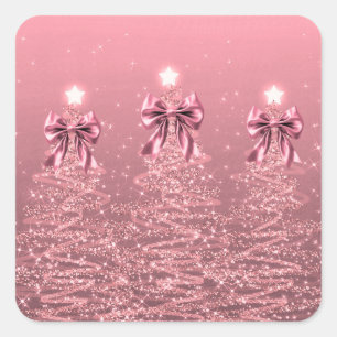 Weihnachtsglanzbäume Rosa Hauch Falsche Schleife Quadratischer Aufkleber
