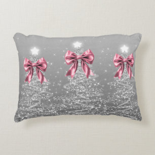 Weihnachtsglanzbäume Silber Falsche Rosa Schleife Dekokissen