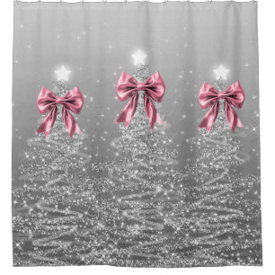 Weihnachtsglanzbäume Silber Falsche Rosa Schleife Duschvorhang