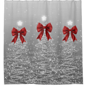 Weihnachtsglanzbäume Silber Falsche Rote Schleife Duschvorhang